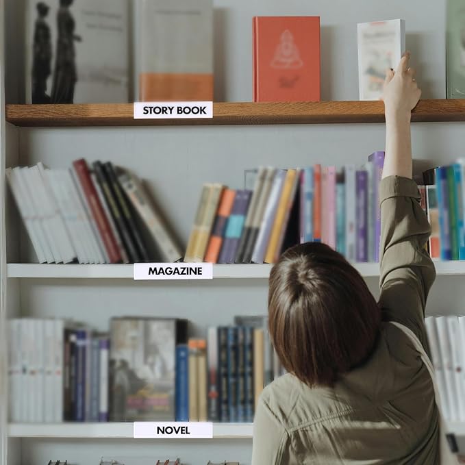 Containlol 50 Pcs Moveable Shelf Label Holders, Clear Bookshelf Label Library Shelf Markers Bookshelf Divider Tags for Library Office Classroom Home (3 x 0.63 Inch)