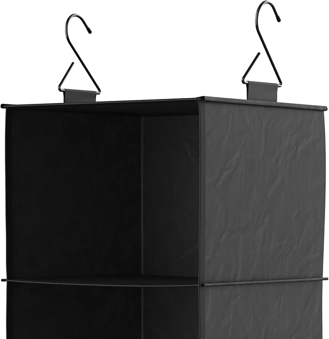 ClosetMaid 3-Shelf Fabric Hanging Closet Organizer with Garment Rod for Shirts, Sweaters, Pants, Hats, Shoes, Purses with Charcoal Black Finish