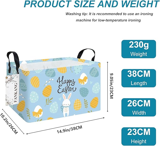 FANKANG Storage Bins,Nursery Hamper Canvas Laundry Basket Foldable with Waterproof PE Coating Storage Baskets for Boys and Girls, Office, Bedroom, Clothes,Toys(Rec-Easter eggs ）