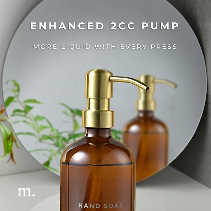 MaisoNovo Soap Dispenser 1-Piece Set | 16.9oz Amber Bottles with Gold Stainless Steel Pump Core