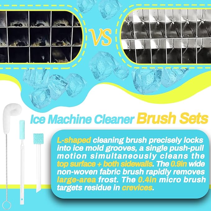 Potanro Ice Machine Cleaner Brush Sets, 14pcs Countertop Ice Maker Cleaner Tools, Gap Crevice Cleaning Brushes Tools Small Spaces, Scrub Sponge, Thin Brush for Cleaning Window Track, Straw, Bottle