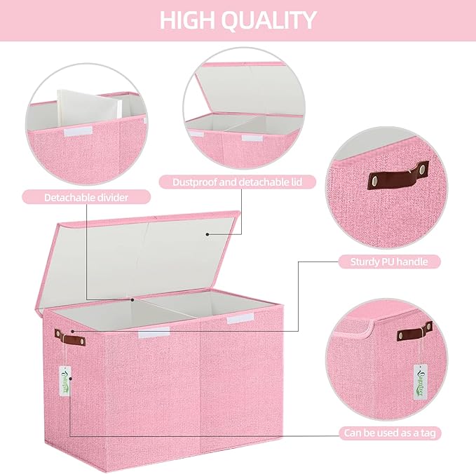 Large Toy Storage Box with Lids, Collapsible Sturdy Baby Storage Organizer Chest Bin Basket for Kids, Boys, Girls, Playroom, Nursery, Bedroom, Closet 25"x13"x16" (Pink)