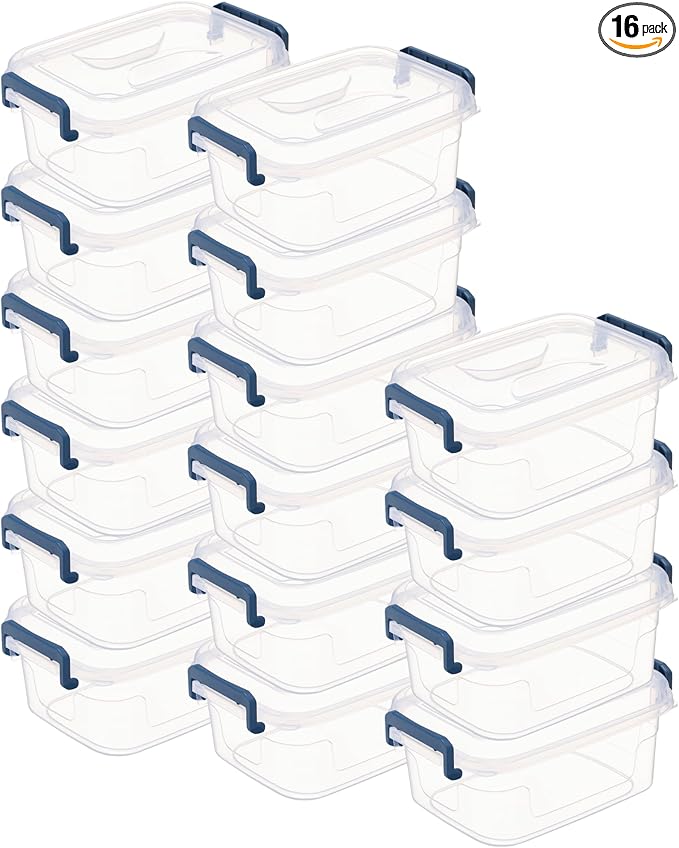 Tribello Small Clear Storage Bins with Lids, Bulk 16-Pack Stackable Plastic Storage Containers for Home Organization – Totes for Closet and Underbed Storage, 2.6 Quarts
