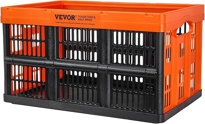 VEVOR Plastic Collapsible Storage Basket, 45L 3 Packs, Folding Stackable Storage Containers/Bins with Handles, Large Heavy Duty Containers for Clothes, Toys, Books, Snack, Shoes and Grocery Organizing
