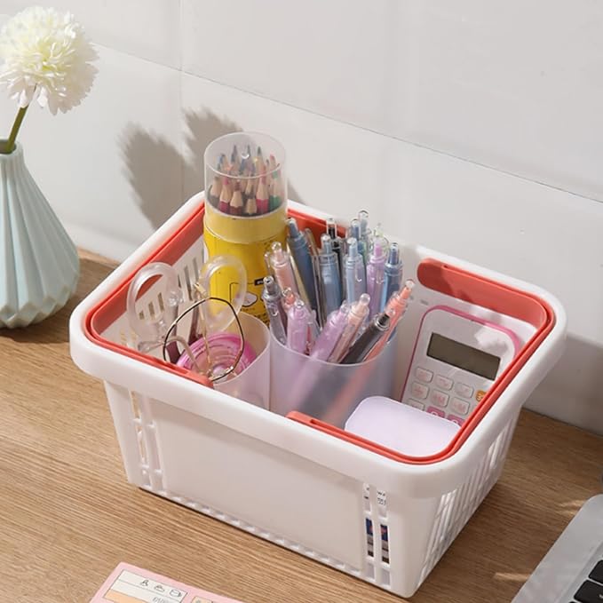 4 Pack Portable Shower Caddy Basket, Small Plastic Shopping Baskets with Handle for Retail Store, Potable Stackable Storage Basket Organizer Bin for Bathroom, Pantry, Kitchen