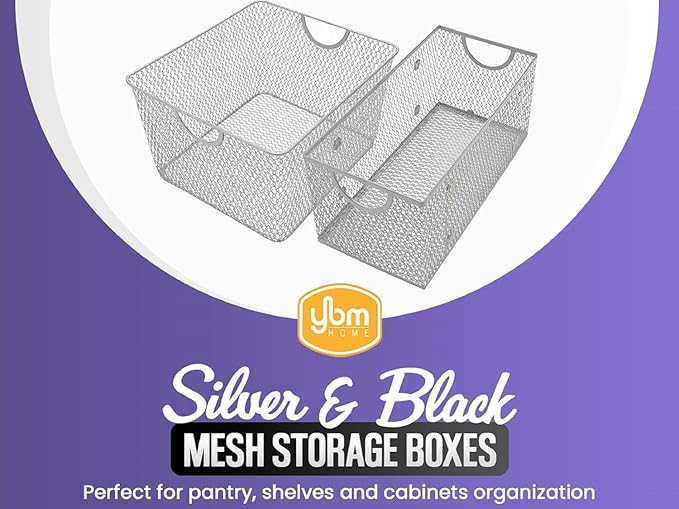 YBM HOME Kitchen Pantry Organizer Wire Basket for Shelves, Cabinets, Pantry, Countertop, Mesh Open Storage Bin Metal Basket for Organizing Food Supplies, 13.3x8.5x6.5