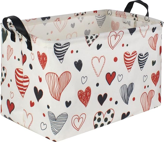 Rectangular Kids Storage Basket,Heart Baskets Organizer.Cute Storage Bin with Handles. Love Basket,Girls Room Decor,Toys Box,Gifts Bins Empty.(Line Love)