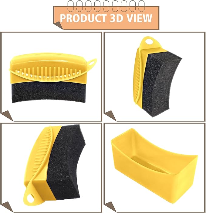 2Pcs Tire Dressing Applicators,Tire Shine Applicator Pads,Reusable Tire Dressing Sponge Pad Car Tire Applicator Pads with Lid for Car Glass, Painted Steel & Porcelain (Yellow, Curved