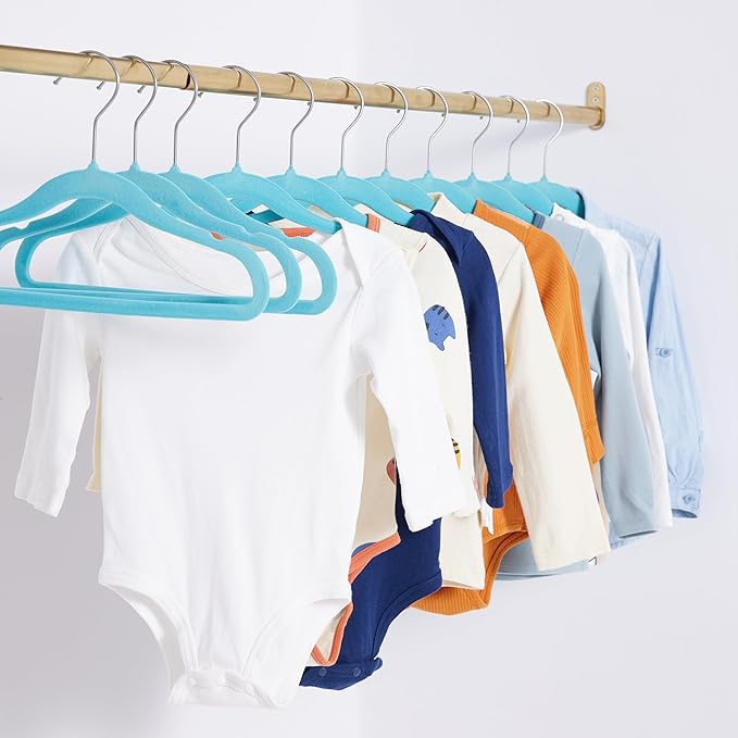 Amazon Basics Kids Velvet, Non-Slip Clothes Hangers for Infant and Toddler, 11.6 inches (for Baby Clothes), Pack of 50, Blue