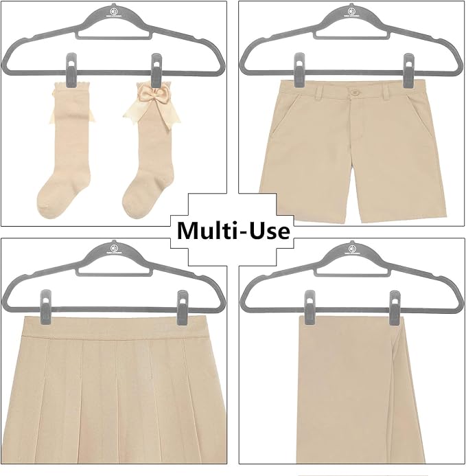 Velvet Hangers, Ultra Slim Space Saving, notches, tie bar, Swivel Hook, with 20 Bonus Matching Velvet Finger Clips. 30 Pack (Charcoal)