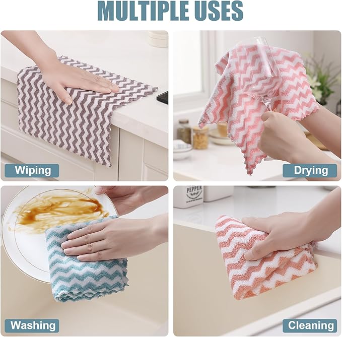 Homaxy 12 Pack Kitchen Dish Cloths, Ultra Soft and Absorbent Dish Towels, Reusable Fast Drying Microfiber Cleaning Cloth, Wave Coral Velvet No-lint Cleaning Rags, 10 x 10 inches, Multicolor