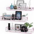 Floating Shelves Set of 3, Home Wood Wall Shelf, Farmhouse Shelf for Bedroom, Wall Mounted Floating Shelf for Living Room, Bedroom, Bathroom, Kitchen, Office (Pink)