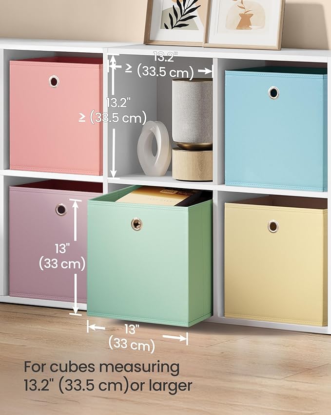 SONGMICS Storage Cubes, Set of 6 Odorless Foldable Storage Boxes, 13 x 13 x 13 Inches, Closet Organizers for Shelf, Rainbow Storage Bins, Colorful Fabric Bins for Bedroom, Living Room URFB233X01