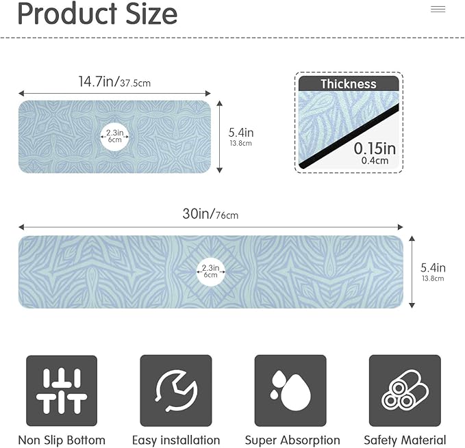 Kitchen Sink Splash Guard 1 PC 14.7 Inch Sink Faucet Mat Splash Guard for Bathroom Countertop Water Absorbent Foldable Cuttable Soft Washable Abstract Blue