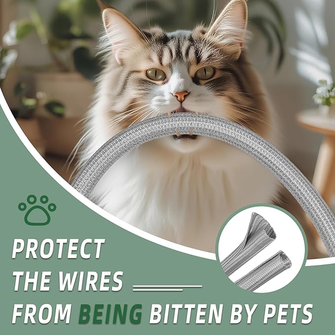 Split Wire Loom Tubing, Cable Protector Sleeve, Braided Cable Management for TV/Computer/Home Theater/Engine Bay, Cord Protectors from Pets No Chew (Grey, 1"-10ft)