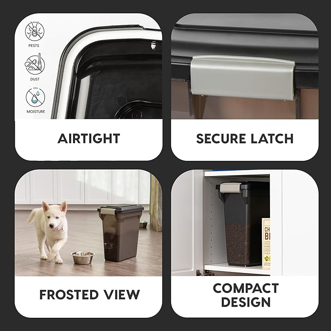 IRIS USA 13 Lbs / 15 Qt WeatherPro Airtight Pet Food Storage Container, For Dog Cat Bird and Other Pet Food Storage Bin, Pet Supplies, Keep Fresh, Easy Access, BPA Free, Smoke