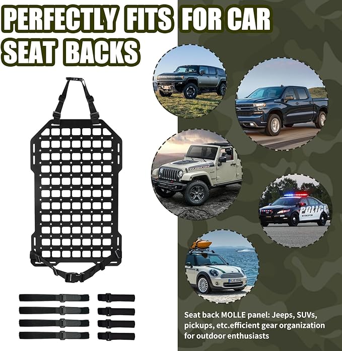 Tactical Car Seat Back Organizer, Molle Panel for Truck, ABS Engineering Material Molle Seat Back Organizer with 1 Molle Pouch for Easy Storage and Accessories Management