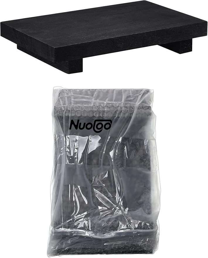 Nuogo Wood Riser Tray Soap, Stand Soap Tray for Kitchen Sink, Wood Pedestal for Kitchen Counter Sink Stand Decorative Rustic Bathroom Dishes Plant Bottles Candles Display(12 x 7 Inch,Black)