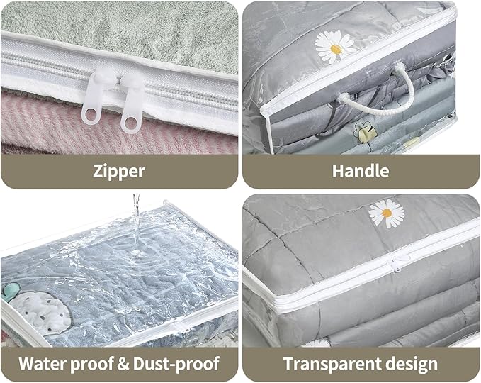 10 PCS Clear Zippered Storage Bags with Handle, Sweater Storage with Zipper, Foldable Closet Organizer Bed Sheet Organizer, Cube Plastic Organizer, Bag, Bin for Clothes,Towel-20 * 16 * 12