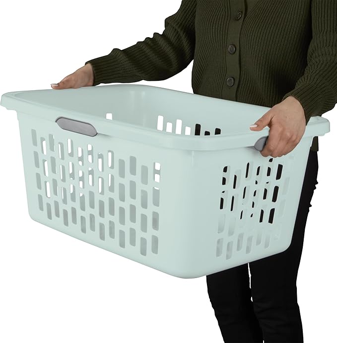 Sterilite Laundry Basket, Plastic Clothes Hamper, Large Rectangle Bin with Comfort Grip Handles and Reinforced Rim, 2 Bushel Capacity, Mint, 12 Pack