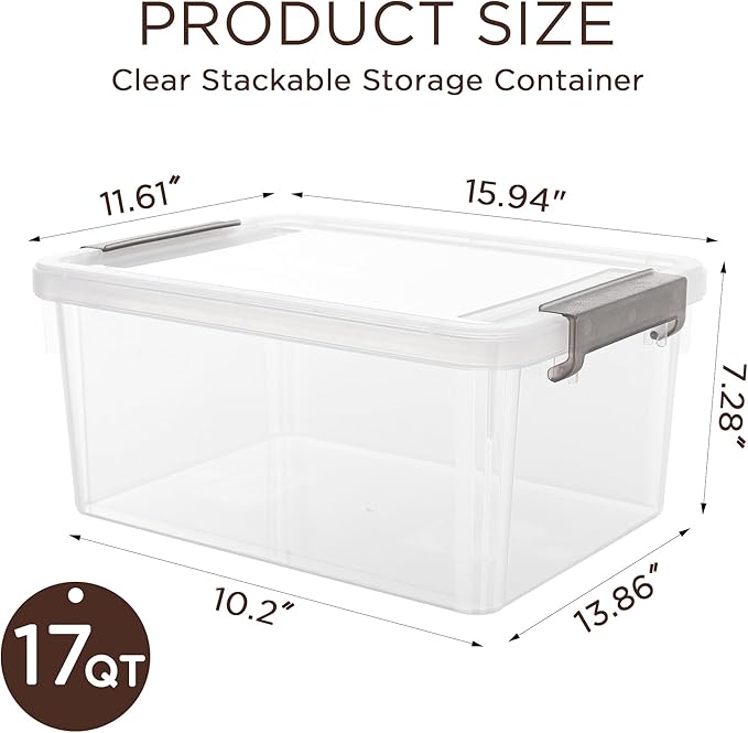 Citylife 17 QT Plastic Storage Bins with Lids Large Stackable Storage Containers for Organizing Clear Storage Box for Garage,Closet,Clear White,5 Packs