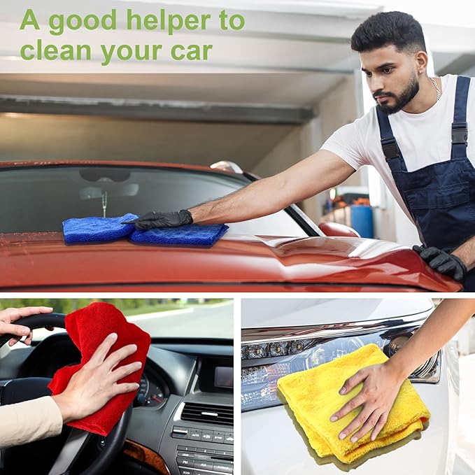 Shimeyao 30 Pcs 16 x 16 Inch Edgeless Microfiber Plush Towels for Cars Detailing Drying Wash Polishing Absorbent Cleaning Cloths, 500 GSM(Multicolor)