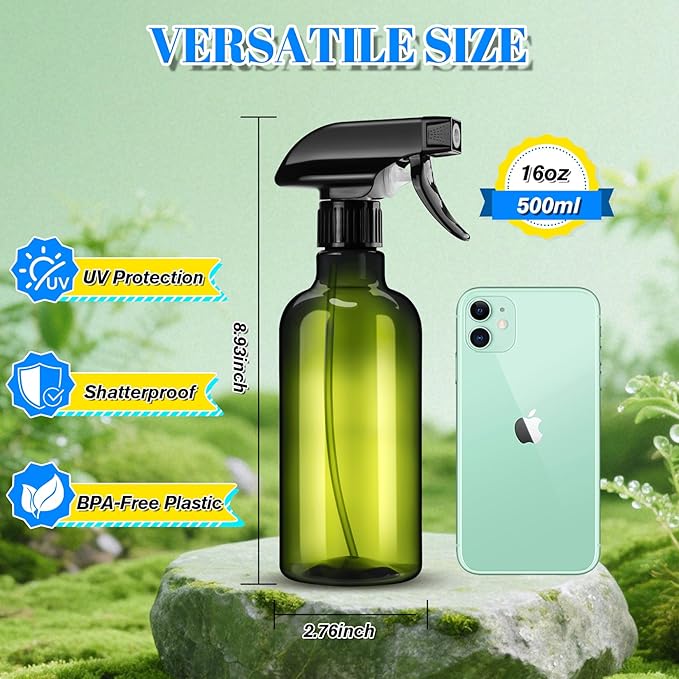 DIYSELF 2 Pack Spray Bottle for Cleaning Plastic Spray Bottles 16 oz 500ml Squirt Bottle for Hair Plants Pets Water Liquids Lab Empty Spray Bottles for Home and Garden, Lab Weighing Bottles (Green)