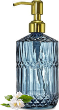 JASAI 18Oz Blue Glass Soap Dispenser with Golden Pump, Refillable Bathroom soap Dispenser with Thick Glass, Clear Kitchen Soap Dispenser for Dish Soap, Hand soap, Lotion.(Blue)