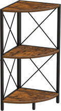 Snughome Corner Shelf with Metal Frame, 3 Tier Rustic Corner Storage Organizer, Freestanding Corner Bookshelf Stand Display Rack for Kitchen, Living Room