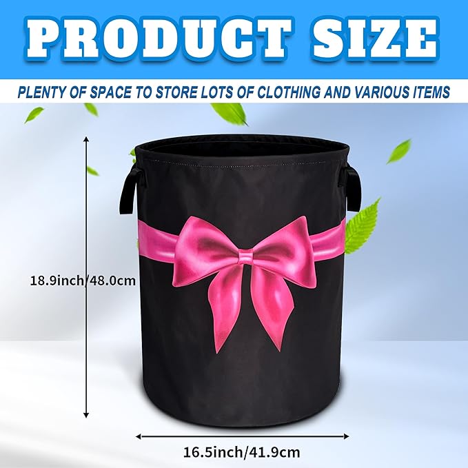 Breast Cancer Awareness Laundry Basket Oxford Cloth Pink Ribbon Laundry Hamper With Handle Foldable Portable Clothes Storage Basket 18.9 X 16.5 In Storage Bag For Laundry Room/Bathroom/Bedroom