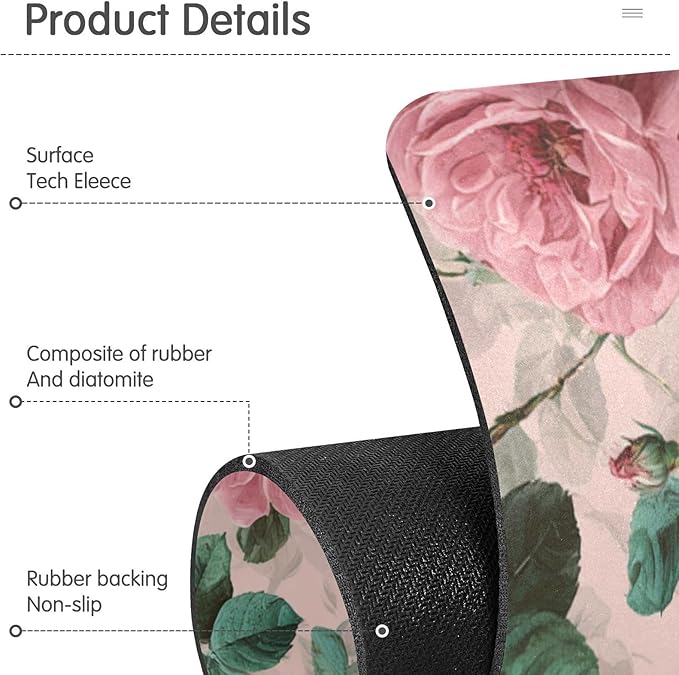 Kitchen Sink Splash Guard 2 PCS 14.7 Inch Sink Faucet Mat Splash Guard for Bathroom Countertop Water Absorbent Foldable Cuttable Soft Washable Pink Vintage Roses with Leaves