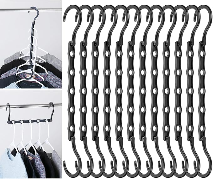 Mr. Pen- Space Saving Hangers for Clothes, 12 pcs, Black, Plastic Multi Clothes Hangers Space Saving, 5 Slots, 360° Rotating Hooks