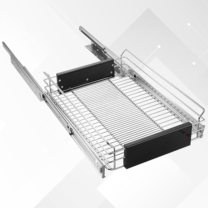 STORKING Expandable Pull Out Cabinet Organizer, Slide Out Drawers for Kitchen Cabinets, Heavy Duty Storage Drawers, Chrome Plated Cabinet Wire Shelf, Adjustable Width 12.5~20.2" W x 17.3" D
