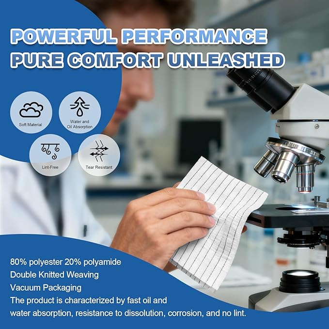 Anti-Static Microfiber Wipes 6"x6"(100 Pcs,Class 100, 200GSM) Lint Free Cloths Reusable Special ESD protection design is suitable for protecting sensitive electronic components and tools