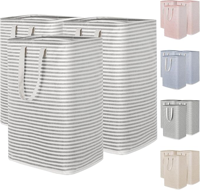 Lifewit 3 Pack Laundry Hamper Large Collapsible Laundry Baskets, Freestanding Waterproof Clothes Hamper with Easy Carry Handles in Laundry Room Bedroom Bathroom College Dorm, Grey, 3 x 80L