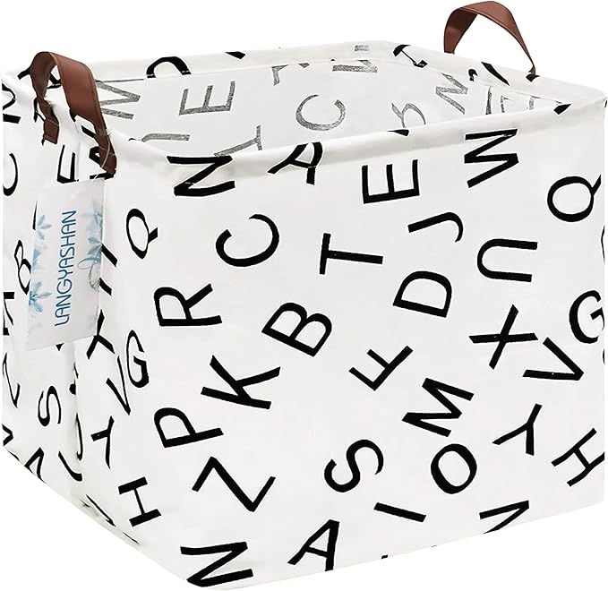 LANGYASHAN Square Storage Baskets Waterproof Canvas Children Laundry Nursery Hamper for Shelves Gift Baskets Toy Organizer Room Decor (Square alphabet)