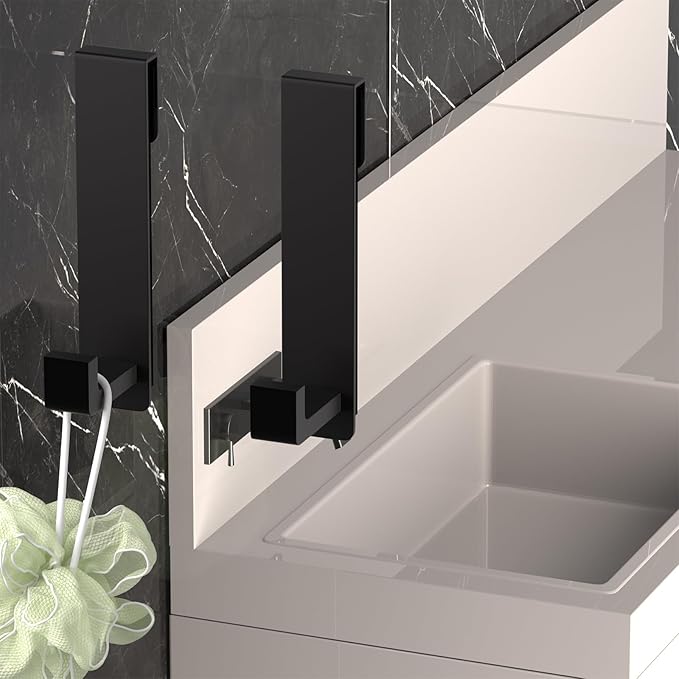 WUIVIUT Heavy-Duty Stainless Steel 7.5 Inch Over The Glass Door Shower Hooks - Towel Hooks for Frameless Shower Glass Door Bathroom Holder for Washroom(L Shape 2 Pack, Fits 3/8'' Thick)