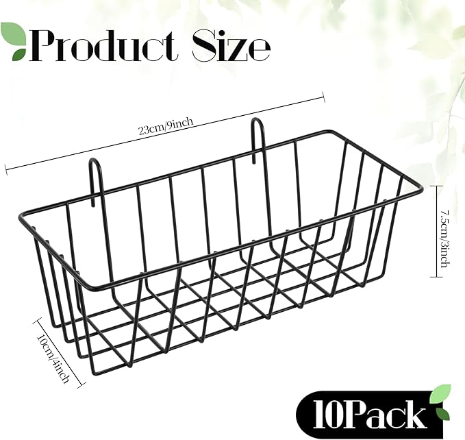 10 PCS Wall Grid Panel Hanging Wire Basket, Storage and Display Basket, No Drilling Wall Hanging Baskets, Grid Walls Accessory, for Kitchen Bathroom Home Decor Supplies, Black