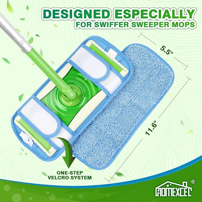HOMEXCEL Microfiber Reusable Mop Pads Compatible with Swiffer Sweeper- Machine Washable Microfiber Pad Refills for Household Cleaning-Floor Cleaning Mop Head Pads Work Wet and Dry-Pack of 4