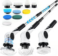 Electric Spin Scrubber, 3-Speed Cordless Shower Scrubber with Long Handle & 10 Replaceable Brush Heads, 90 Mins Runtime & Full-Body IPX7 Waterproof Shower Cleaner Brush for Bathroom Kithchen