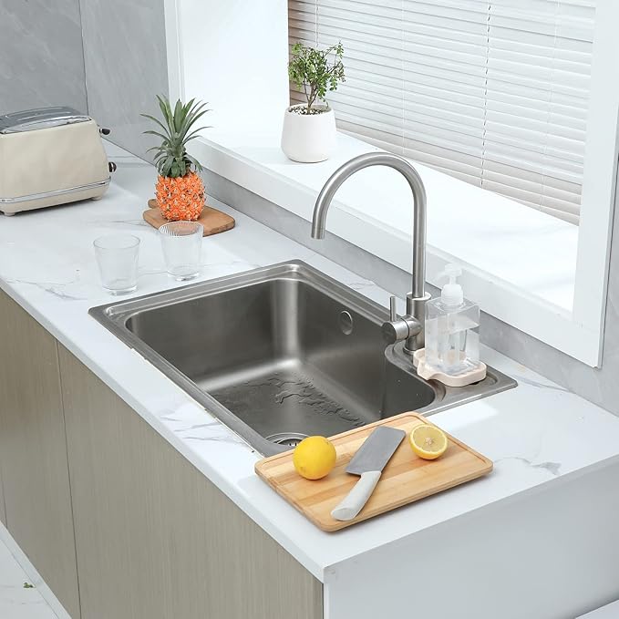 MicoYang Silicone Bathroom Soap Dishes with Drain Spout-Bathroom and Kitchen Sink Organizer,Sponge Holder,Dish Soap Tray,Perfect for Dispenser,Scrubber,Bottle,Cup on Sink or Counter-Tapioca 4.9"×3.2"