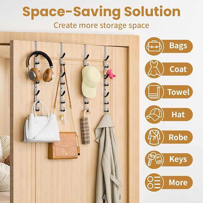 Over The Door Hooks, Metal Door Hooks for Hanging,Door Purse Organizer for Door Coat Hanger, Back of Shower for Hanging Towel Rack Clothes, Hat, Bathroom Bathroom Dorm Bedroom Closet (Black-4Packs)