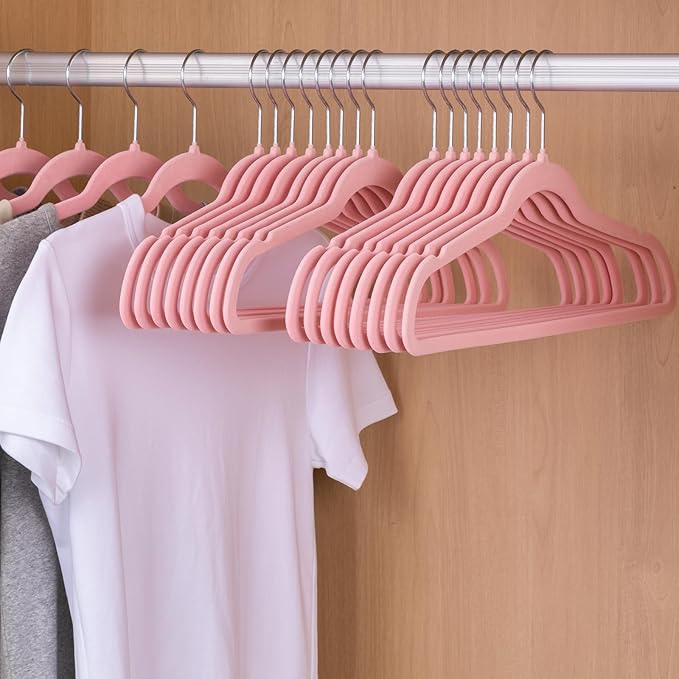 ELONG HOME Pink Slim Velvet Hangers, 50 Pack with 360 Swivel Hook, Non-Slip Heavy Duty for Coats, Pants & Dress Clothes