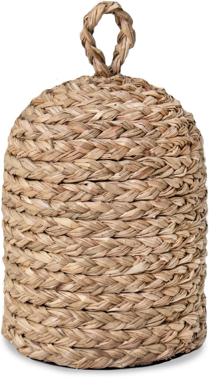 PEMAR Natural Wicker Door Stopper with Handle, Decorative Door Stop, Heavy Indoor Doorstop, Rustic Farmhouse Blocker Jammer 5.1''D x 7.5''H (Seagrass)
