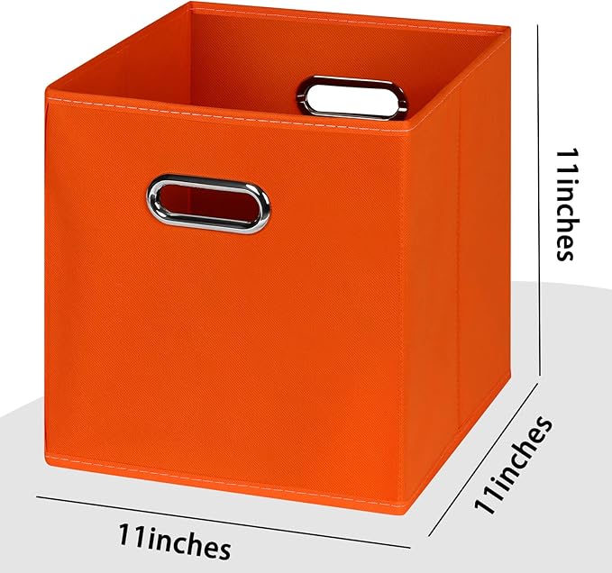 Black Foldable Storage Cubes Bins , Fabric Storage Box Cubes Organizer Baskets with Dual Handles for Home Organizer(Orange)