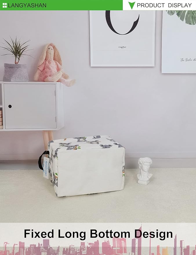 LANGYASHAN Rectangular Storage Bin Collapse Canvas Fabric Cartoon Storage Basket with Handles for Organizing Home Kitchen Boys and Girls Toys Office Closet Shelf Baskets (Rec Koala)