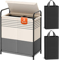 Kitsure Laundry Hamper with Lid - Spacious Double-Section Laundry Basket with Lid & Removable Inner Bags, Portable Clothes Hamper for Bedroom, Bathroom, Dorm, 120L, Gray