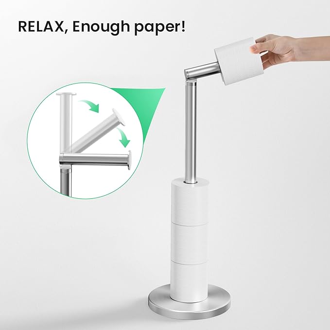 Cesun Toilet Paper Holder Stand Free Standing, Sliver Toilet Paper Storage with Heavy Weighted Base, Bathroom Stainless Steel Toilet Paper Roll Holder, Non-Slip, Sliver