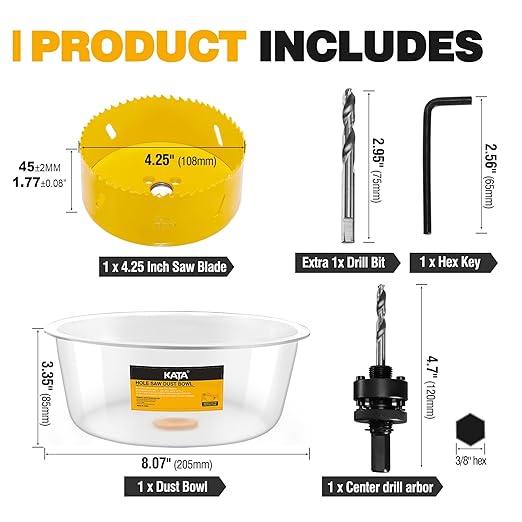 KATA 4 Hole Saw for Recessed-Lights: 4-1/4 in Hole Saw with Silicone Dust Bowl - Installing 4 Inch Led Recessed Ceiling Lights for Drywall - Hole Cutter with Dust Catcher for Can Lighting