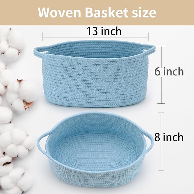 Baby Blue Cute Woven Storage Basket with Handle, Baskets for Gifts Empty, Gift Baskets for Valentines Day, Baby Shower, Burr, Raffle Fundraiser, Decorative Organizer Box for Baby Toy Pet